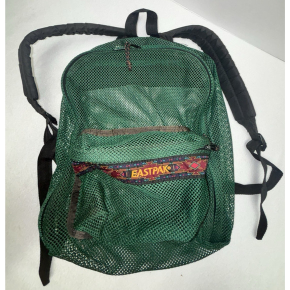 Vtg Eastpak Backpack Made in USA Green Full Mesh See Through Bag UnisexPocket - Picture 1 of 7